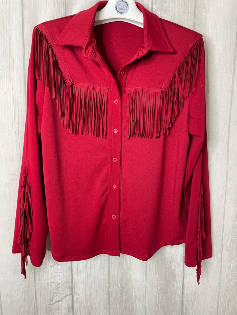 Red Fringe Western Button-Up Shirt